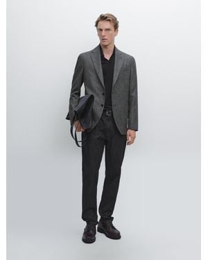 MASSIMO DUTTI Textured Check Wool Blend Blazer - Grey