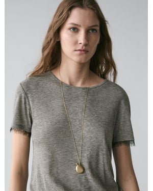 MASSIMO DUTTI Short Sleeve T-Shirt With Lace Detail - Grey