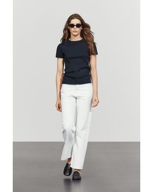 MASSIMO DUTTI Ribbed Short Sleeve T-Shirt - White