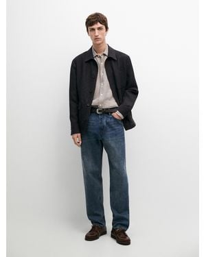 MASSIMO DUTTI Total Look Linen Jacket With Flecked Detail - Blue