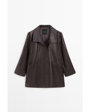 MASSIMO DUTTI Jas Met Zakken Van Nappa Leer - Bruin