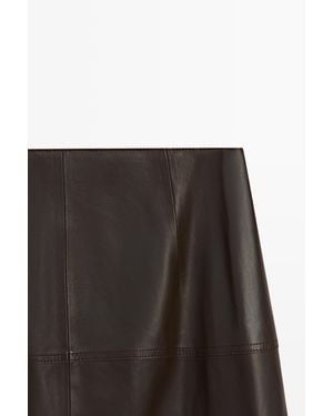 MASSIMO DUTTI Nappa Leather Midi Skirt With Tie Detail - White