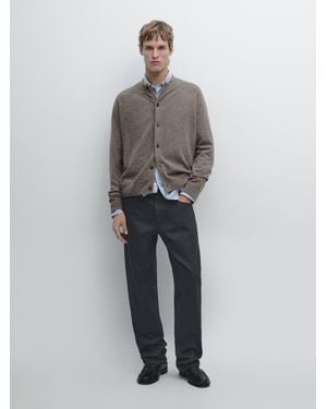 MASSIMO DUTTI Wool High Neck Knit Cardigan - Grey
