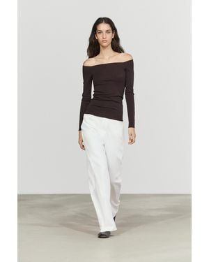 MASSIMO DUTTI Long Sleeve Stretch Top - White