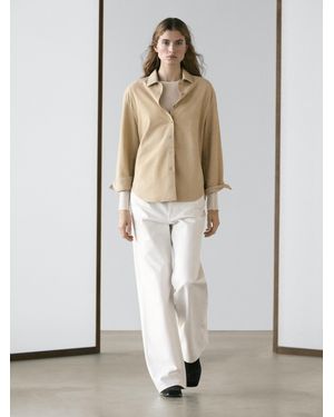 MASSIMO DUTTI Suede Leather Shirt - White