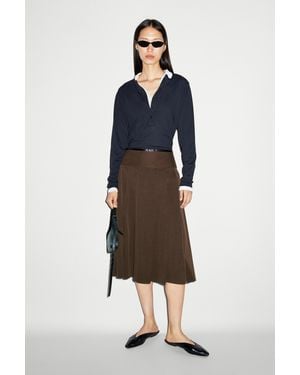 MASSIMO DUTTI Pleated Midi Skirt With Leather Detail - Blue