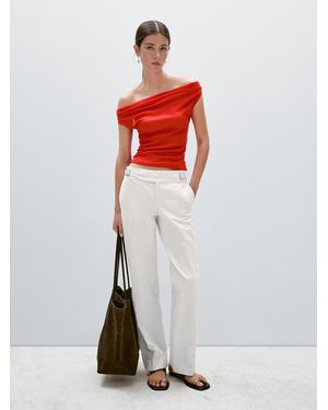 MASSIMO DUTTI Top Aus 100 Baumwolle Mit Drapiertem Ausschnitt - Weiß