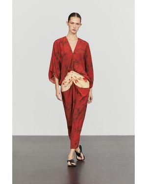MASSIMO DUTTI Printed Flowing Dress With Sash Detail - Red