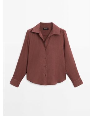 MASSIMO DUTTI 100% Linnen Overhemd Met Open Kraag - Rood