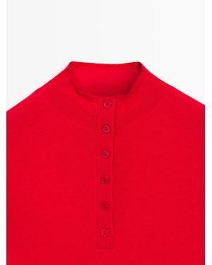 MASSIMO DUTTI Jersey Cuello Perkins Abotonado - Rojo