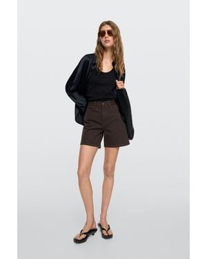 MASSIMO DUTTI Mid-Waist Denim Shorts - Brown