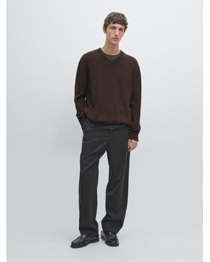MASSIMO DUTTI Jersey Punto Cuello Pico Cashmere - Marrón