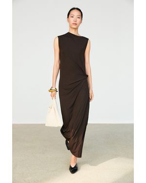 MASSIMO DUTTI Vestito Midi Asimmetrico Arricciato - Neutro