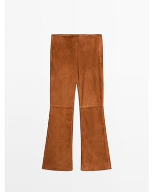 MASSIMO DUTTI Flared Suède Leren Broek - Bruin