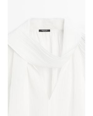 MASSIMO DUTTI Flowing V-Neck Blouse With Tie - White