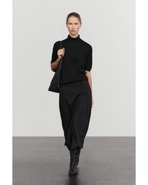 MASSIMO DUTTI Straight Midi Skirt With Button Detail - Black