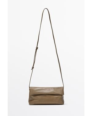 MASSIMO DUTTI Nappaleren Schoudertas - Naturel