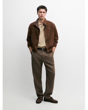 MASSIMO DUTTI Total Look Linen Pants With Herringbone Detail - Multicolor