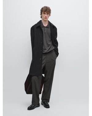 MASSIMO DUTTI Long Wool Blend Coat - Black