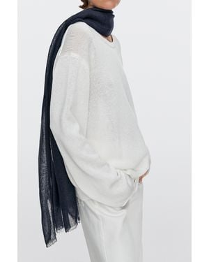 MASSIMO DUTTI Plain 100% Linen Scarf - White