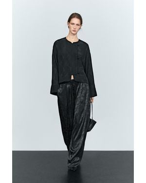 MASSIMO DUTTI Wide-Leg Flowing Pants With Jacquard Detail - Black