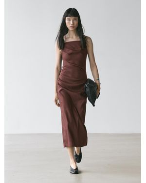 MASSIMO DUTTI Stretch Linen Strap Midi Dress - White