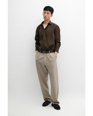 MASSIMO DUTTI Slim Fit 100% Linen Shirt - Brown