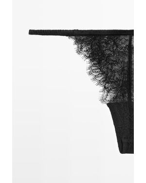 MASSIMO DUTTI Scalloped Lace Thong - Black