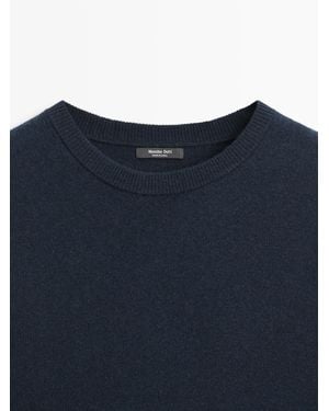 MASSIMO DUTTI Jersey Punto Cuello Redondo Mezcla Lana - Azul