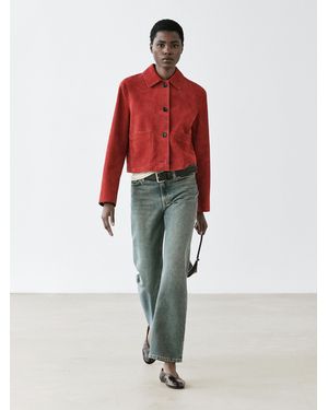 MASSIMO DUTTI Short Suede Leather Jacket - Red