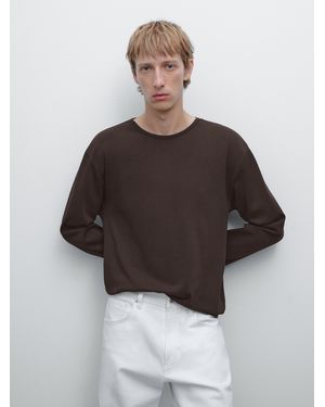 MASSIMO DUTTI Camiseta Manga Larga Heavy Weight - Marrón