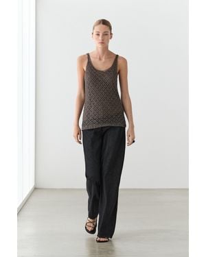 MASSIMO DUTTI Strappy Mesh Top With Metallic Thread - Grey