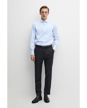 MASSIMO DUTTI Slim Fit 100% Cotton Shirt With Double Cuffs - Blue