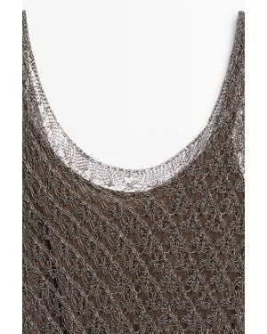 MASSIMO DUTTI Strappy Mesh Top With Metallic Thread - Grey