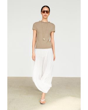 MASSIMO DUTTI Cotton Short Sleeve Rolled Neck Sweater - Natural