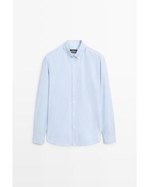 MASSIMO DUTTI 100% Cotton Regular Fit Striped Shirt - Blue