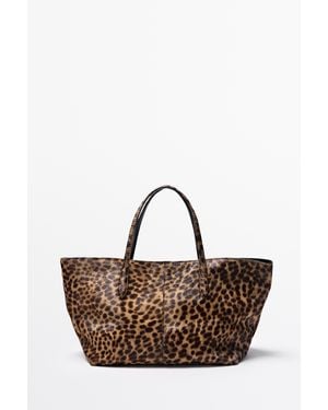 MASSIMO DUTTI Medium Shopper Van Leer Met Bont - Bruin