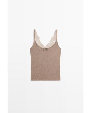 MASSIMO DUTTI Strappy Lace-Trimmed Camisole Top - White