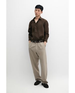 MASSIMO DUTTI Camicia Slim Fit 100% Lino - Marrone