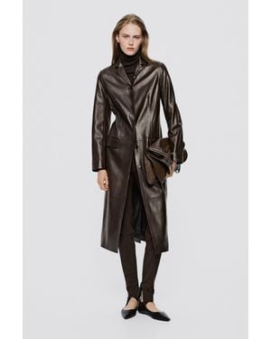 MASSIMO DUTTI Long Fitted Leather Coat - Black