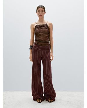 MASSIMO DUTTI High-Waist Wide-Leg Linen Trousers - Brown