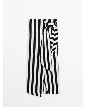 MASSIMO DUTTI 100% Linen Striped Midi Skirt - White