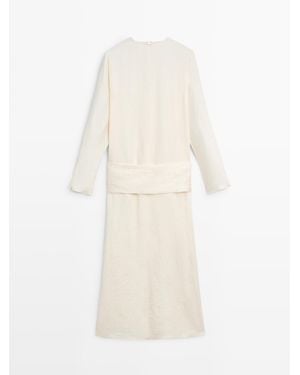 MASSIMO DUTTI Midi-Jurk Met Heupriem - Wit