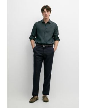 MASSIMO DUTTI Tapered Fit Linen Trousers - Blue