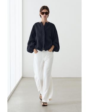 MASSIMO DUTTI 100% Linen Puff Bomber Jacket - Black