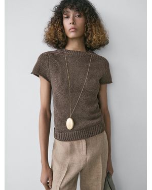 MASSIMO DUTTI Short Sleeve Knit Jumper - Brown