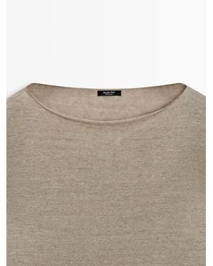 MASSIMO DUTTI Linen Boat Neck Knit Jumper - Brown