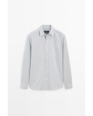 MASSIMO DUTTI 100% Cotton Regular Fit Check Shirt - Grey