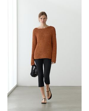 MASSIMO DUTTI Cotton Blend Cutwork Knit Jumper - Brown