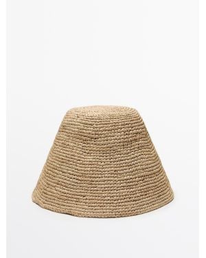 MASSIMO DUTTI Small 100% Raffia Bucket Hat - Natural